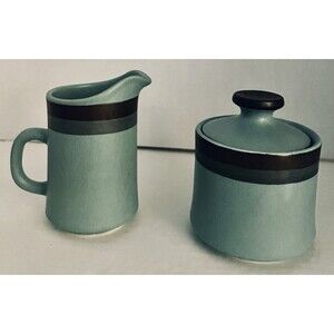 Vintage Arrow Stone Japan "Navajo Blue" stoneware creamer and sugar bowl set